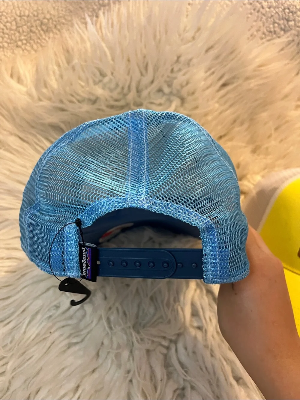 NWT Patagonia Cream and Blue  + Leadville Bright Yellow Trucker Hat Bundle